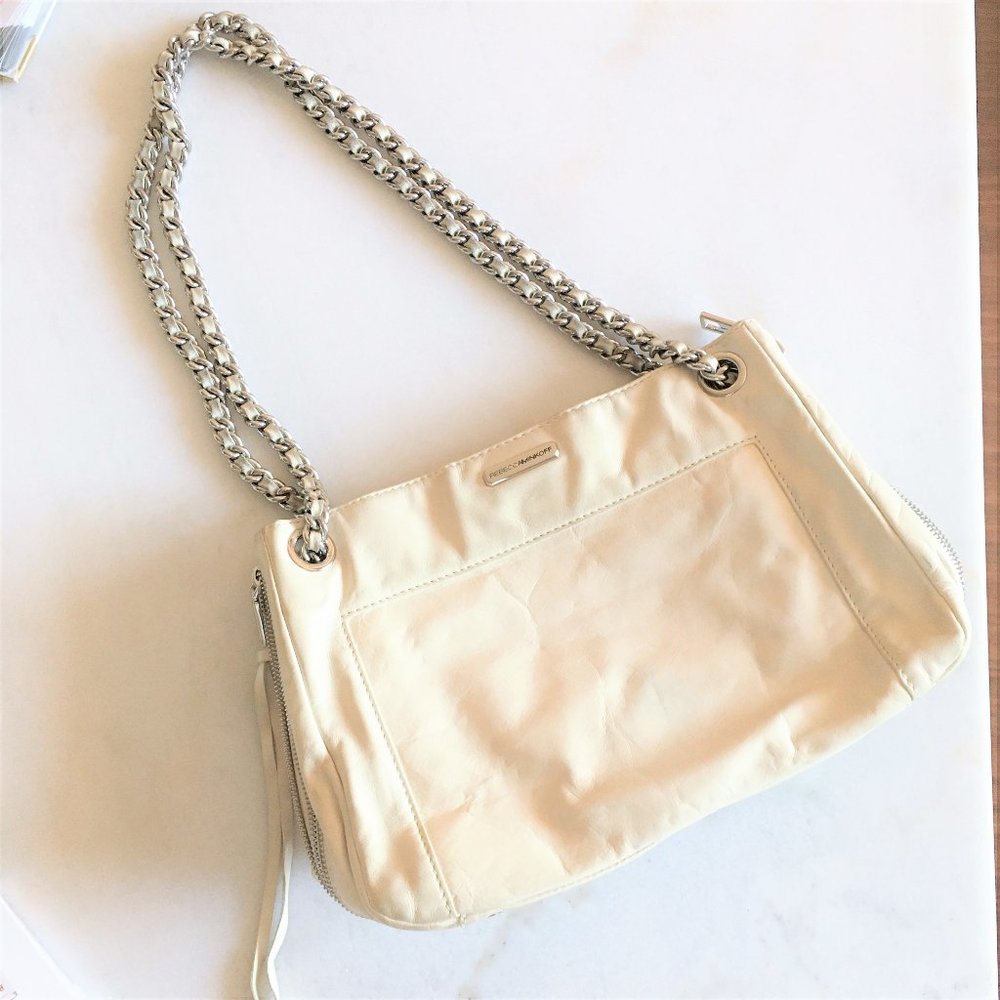 Rebecca Minkoff cream purse with silver chain strap. Convertible crossbody bag - Picture 3 of 9